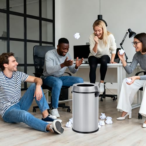 Image of Garvee 17 gal /65 L Trash Can, Fingerprint-Proof Stainless Steel Open Top Garbage Can, Heavy Duty Commercial Round Trash Bin for Restaurant, Home, Office, Silver