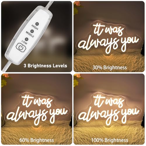 Image of It's Always You Neon Sign Warm White Wedding Neon Signs USB Powered LED Signs for Bedroom Wall Decor Light up Signs for Festival Anniversary Valentane's Day Birthday