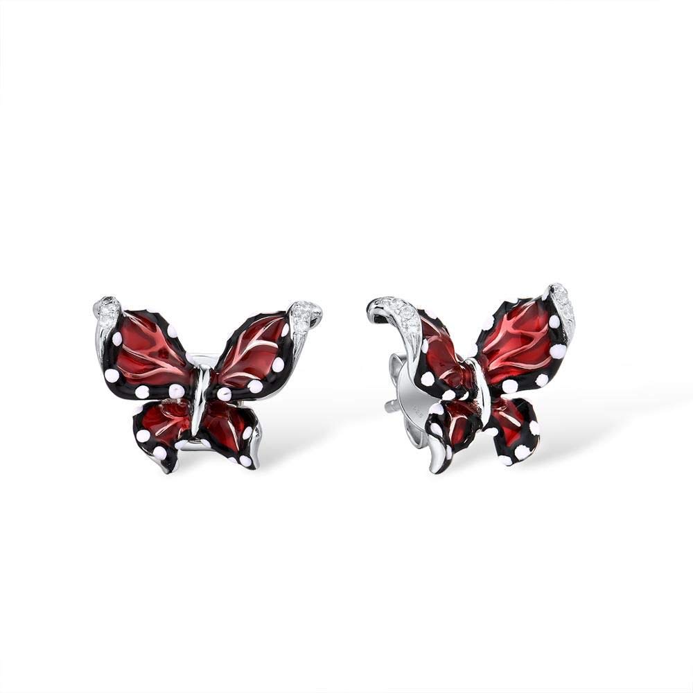 Boucles d'oreilles papillon rouge bijoux émaillés fait main femmes