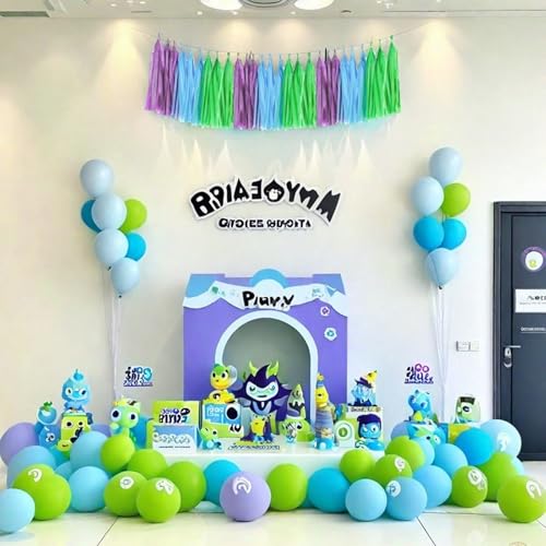 Image of Blue Green and Purple Tassel Garland Banner Paper Tassels for Birthday Party Decorations,Pack of 15