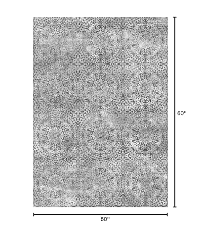 vivorug Round Rug 5ft Vintage-Inspired Round Area Rug Non-Slip Indoor Carpet for Living Room Bedroom Entryway, Stain Resistant Home Decor Circle Rug, Grey Medallion