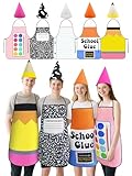 Yudlto 5 Sets Teacher Group Costumes, Colorful Apron Outfits with Gnome Cone Hats for Teachers, Adults & Couples, Ideal for Teacher Appreciation, Classroom Events & School Theme Days