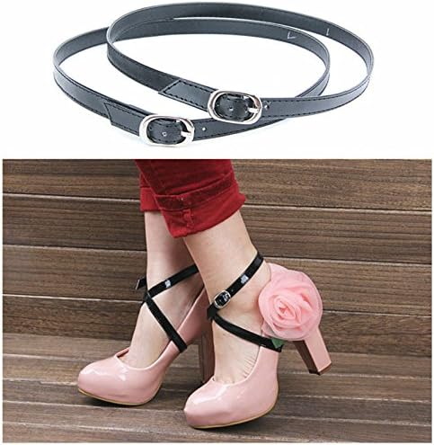 Camix Women's Detachable PU Leather Shoe Straps,High Heels Anti-Loose Shoelace Accessories (Black)