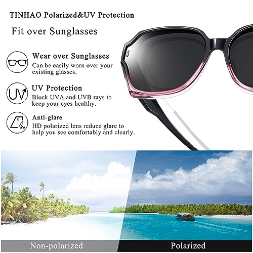 Polarized Sunglasses Fit Over Glasses For Women, Trendy Square Sun Glasses Lightweight Wrap Around Shades2