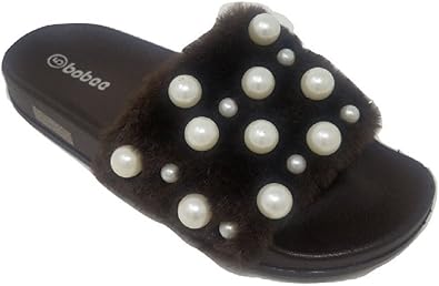 fur slides with pearls