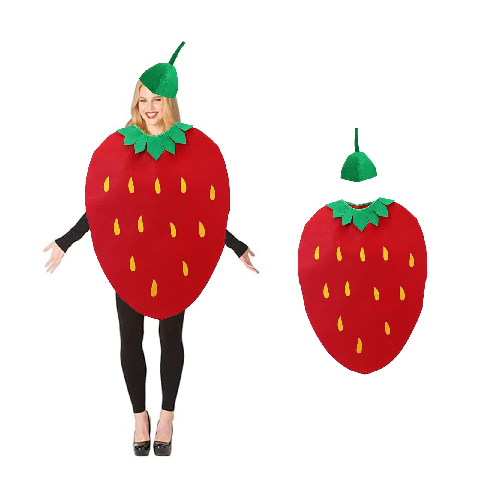 Fruit Costume Strawberry Costume for Adults, Red Unisex Food Outfit, Halloween Cosplay Party Clothing for Adults