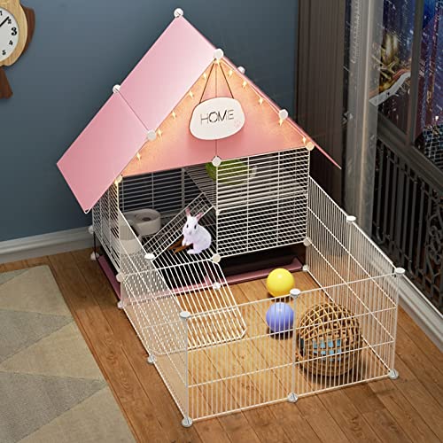 Cage lapin anti projection litière tiroir profond maison rose étanche