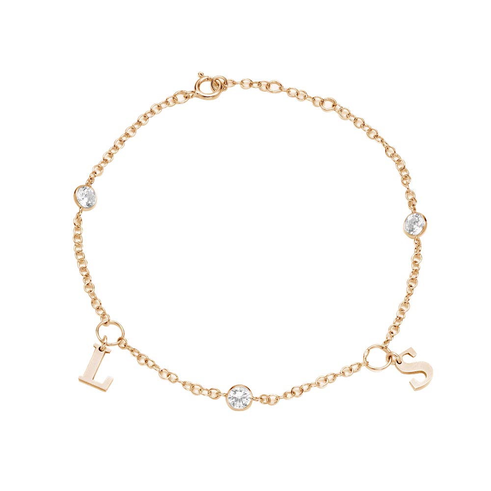 Funcok Personalized 925 Sterling Silver Letter Cubic Zirconia Custom Initial Link Bracelets