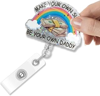 Make Your Own Sugar Be Your Own Daddy Glitter Retractable Badge Holder, Funny Rainbow Money ID Card Badge Reel Gifts RN ER CNA Nurse Doctor, Empowering Feminine Gifts, Independent Woman Gifts