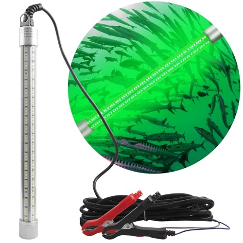 FUSIGO Underwater Fishing Light 30000/40000 Lumens 12V 50W/80W LED Submersible Fishing Light Green Night Fish Attracting Light Waterproof Bait Finder Deep Drop Light Attractants Boat Lamp (80W)