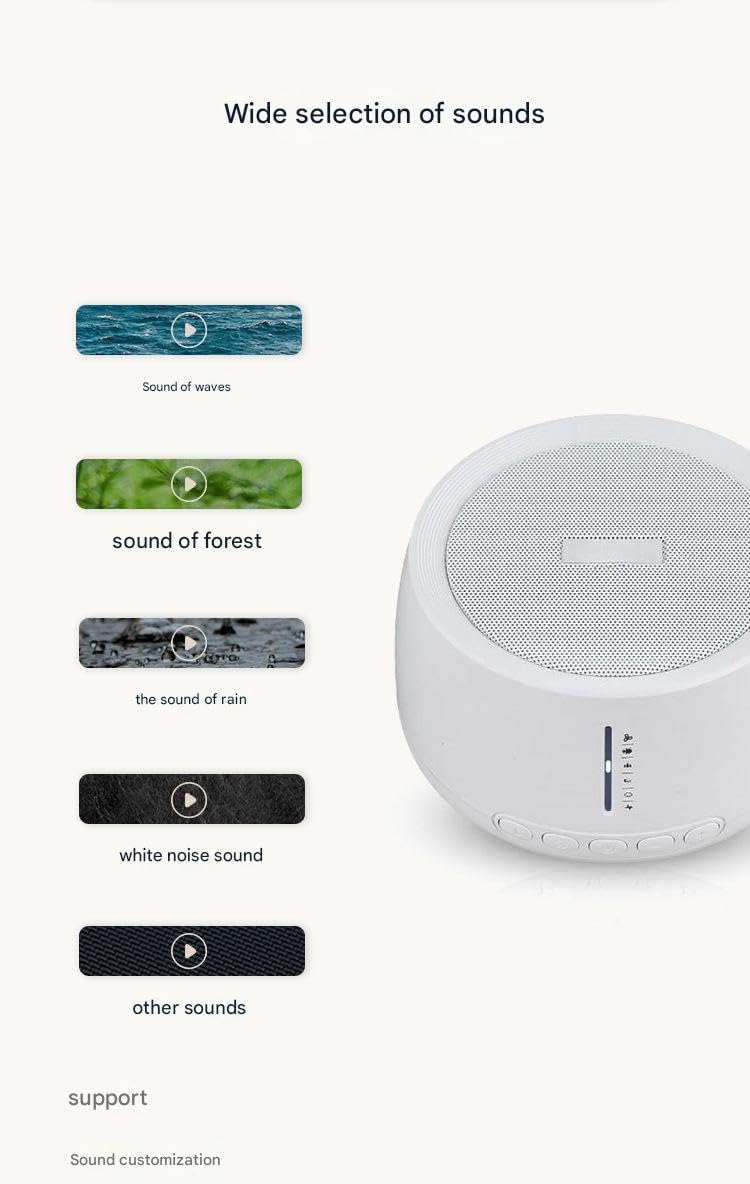 Petraero Portable White Noise Sound Machine for Baby & Adults – 30 Soothing Sounds with Cry Detection, Rechargeable Sleep Therapy Device, Night Light & Timer for Nursery, Travel, Office White