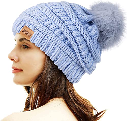 REDESS Women Winter Pom Pom Beanie Hat with Warm...