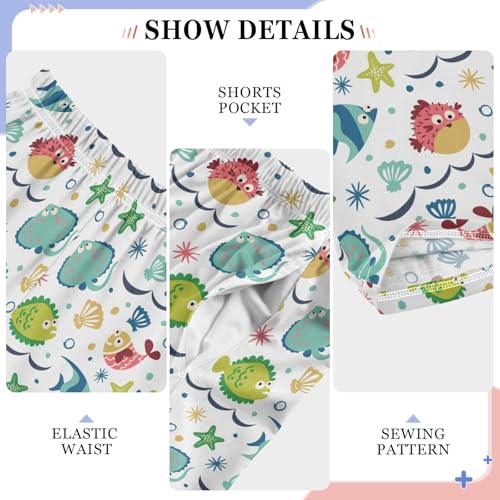 ZZXXB Fish Seashell Seaweed Boys Long Pants Soft Trousers Elastic Waist Kids Lounge Bottoms with Pockets S-XL4