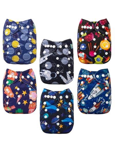 Image of ALVABABY Baby Cloth Diaper 6 Pack with 12 Inserts One Size Cloth Diaper Covers Adjustable Washable Reusable for Baby Girls and Boys
