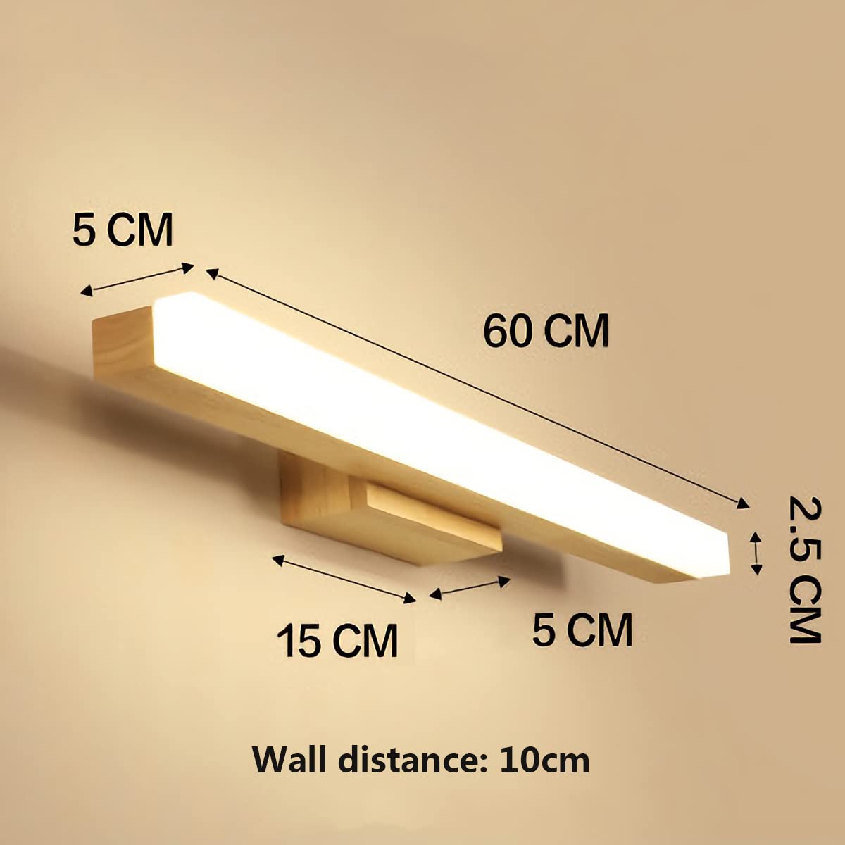 LED Spiegellampe Holz Wandleuchte 60cm Spiegelleuchte Innen Schminklampe Für Spiegel Wandmontage Badezimmer IP44 Wasserdicht Badlampe 4000K