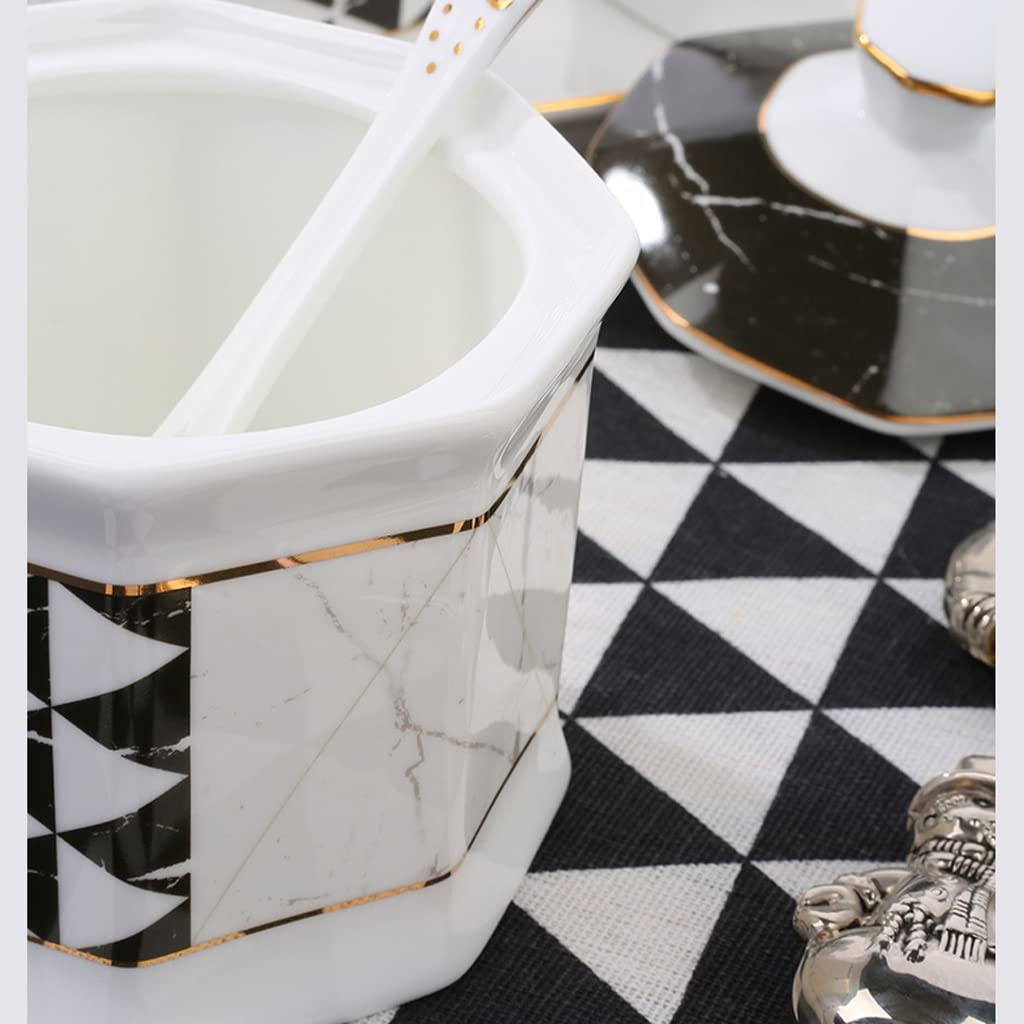 TBLOTYD Condiment Can Modern Ceramic Seasoning Jar Set Seasoning Box Oil Pot Salt Shaker Pattern Kitchen seasoning Box Storage Bottle Set