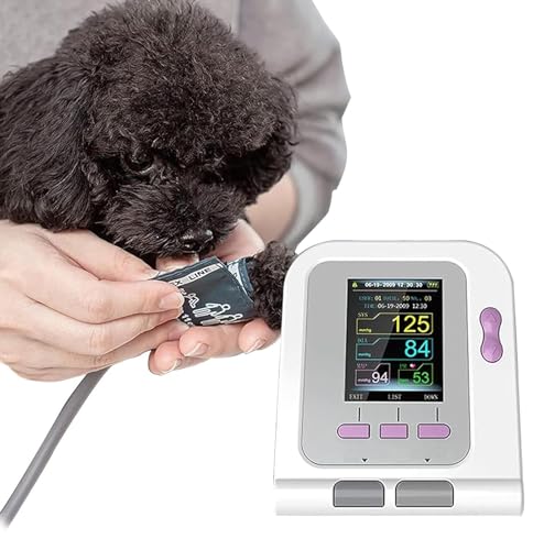 BLUEZY Ensiómetro Veterinario, Monitor De Presión Arterial Veterinario Digital, Esfigmomanom Electrónico De Medición Automática con 3 Puños, Tensiometro para Perros/Gatos/Mascotas