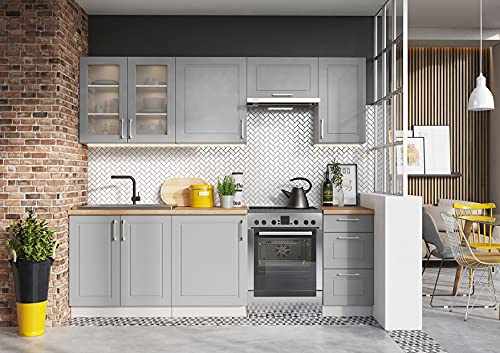  JAZZI S  Cucina Lineare Completa L 240cm 7 pz  Set di mobili da Cucina  Finitura Opaca + Maniglie in Metallo