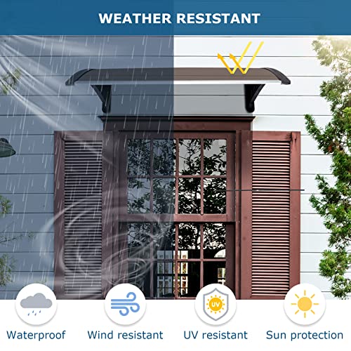 40" X 40" Door Window Awning Exterior, Polycarbonate Cover Entry Door Outdoor Patio Awning Canopy, Front Door Overhang Awning For Sun Shutter, Uv, Rain And Snow Protection, Hollow Sheet (Brown Board) #TOP1