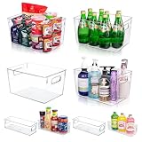 Joymeezo Clear Plastic Storage Bins-8 Pcs Pantry Organizers and Storage Containers with 4 Large (11'x8'x6') and 4 Small Snack Containers, Home Organization for Bathroom, Kitchen, Closet and Office