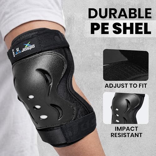 Image of Jaspo Tyro Complete Protective Gear Set for Kids | Helmet with Knee Pads, Elbow Pads & Wrist Guards for Skating, Cycling & Skateboarding(Black) (6-14 Years)