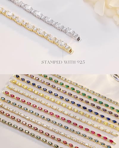 Fancime 14K Gold Plated Sterling Silver Created Sapphire Tennis Bracelet September Birthstone Gold Bracelet Cubic Zirconia Oval Gemstone Fine Jewelry For Women 7 Inch thumb #3