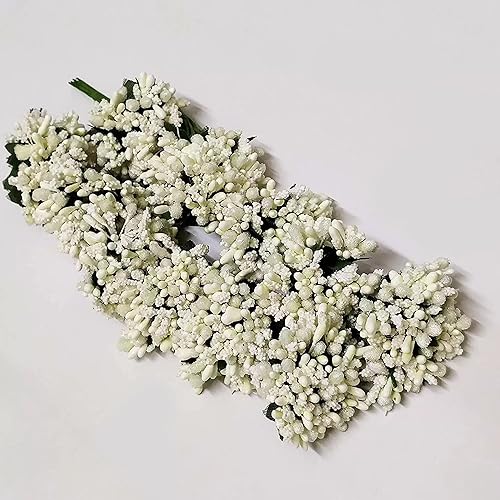 Image of TIED RIBBONS Plastic Artificial Pollen Flowers for Craft Hair Accessories Tiara Headband Jewelry Making Wedding Decoration Items for Home Decor (12 Bunch of 144 Pollen Each, Cream)