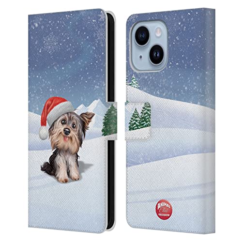 Housse cuir iPhone 14 Plus rabat aimanté étui portefeuille chien