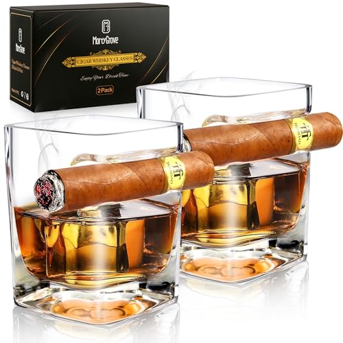 MortyGrove Cigar Whiskey Glass Set 12oz with Tray & Holder