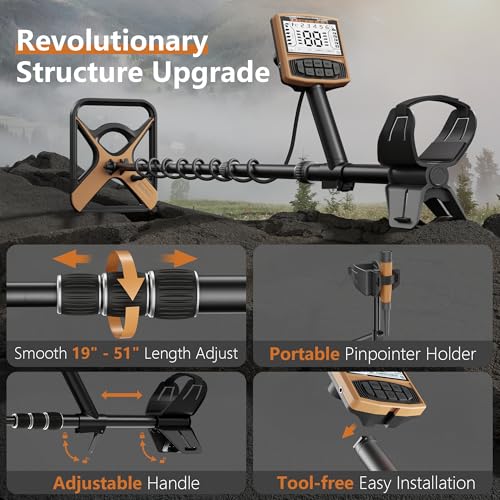 Image of Metal Detector for Adults Rechargeable, 11 inch Professional Metal Detector for Gold & Silver, High Accuracy Waterproof Design, 5 Modes, Christmas Stocking Stuffers Gifts for Men /Dad, M55,Brown