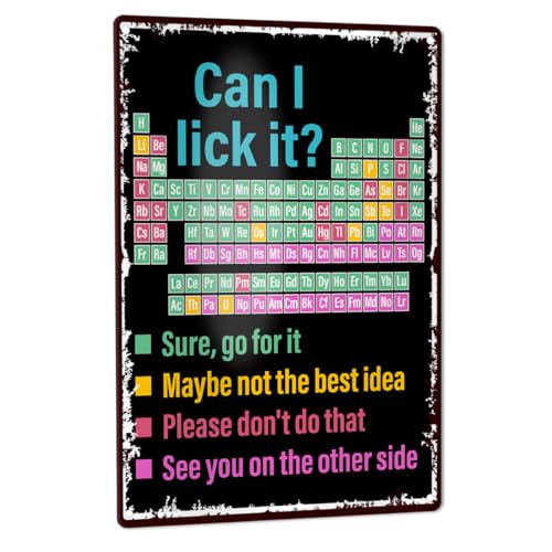 Image of Funny Periodic Table of Elements Wall Decor, Elements Chart for High Middle Science Chemistry Classroom Metal Tin Sign Decoration Science Class Teacher Gift 8 inch x 12 inch