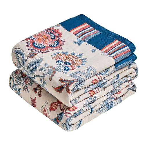 Image of MSGKV Boho Throw Blanket 90 inchx108 inch Fall Cotton Floral Blanket for King