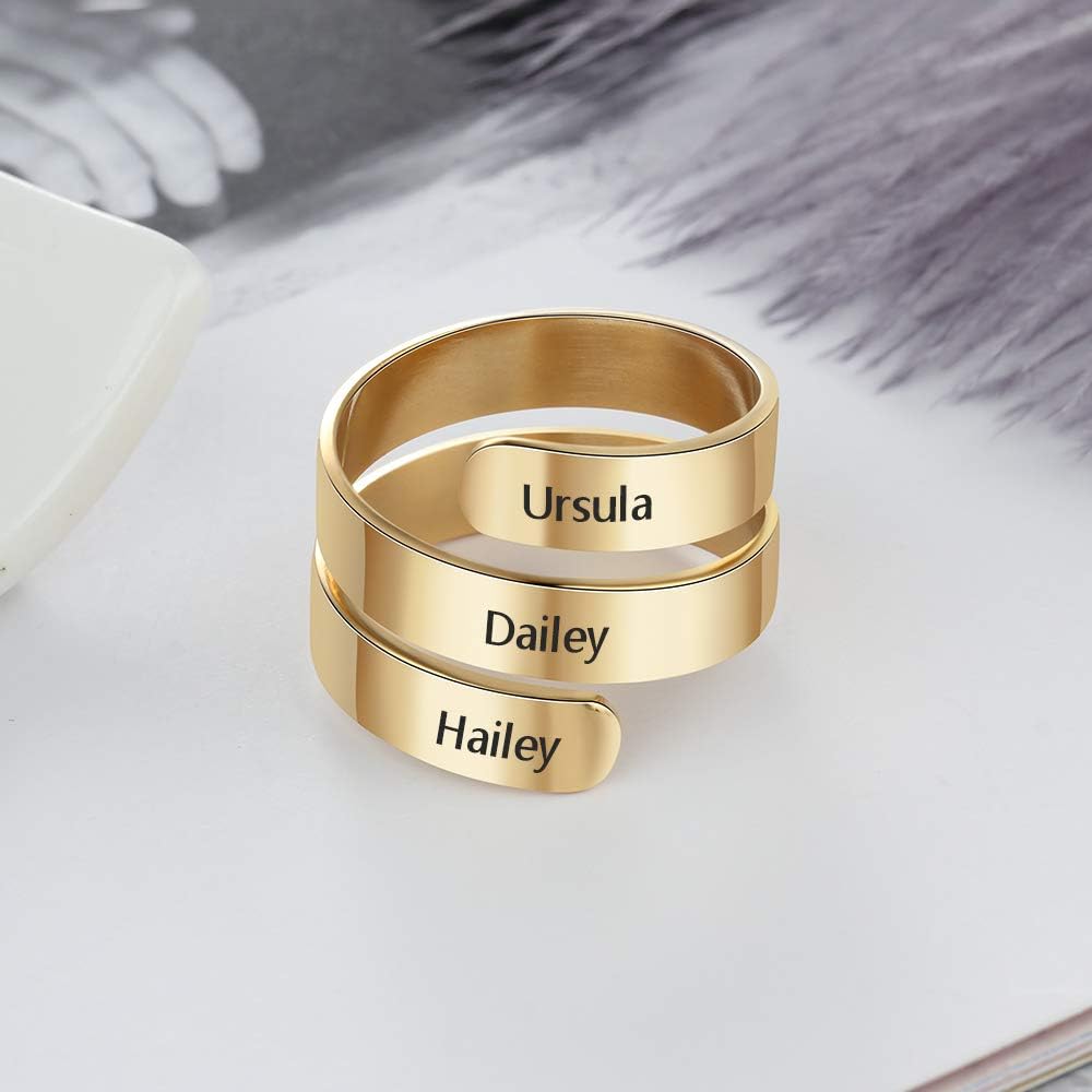 Gold Rings for Women Custom - Non Tarnish Adjustable Stainless Steel Womens Rings Engraved 2-3 Names Promise Engagement Rings for Her Gf