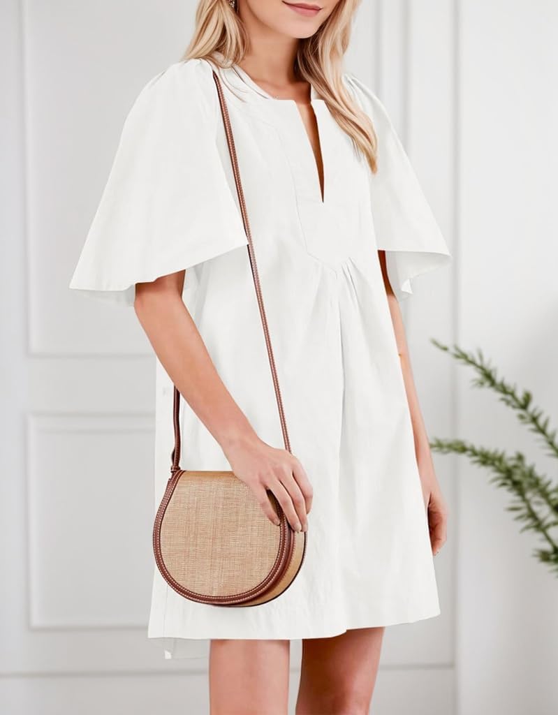 Kedera Womens Flutter Short Sleeve Mini Dress Casual V Neck Loose Flowy Summer Shift Dresses - Image 4