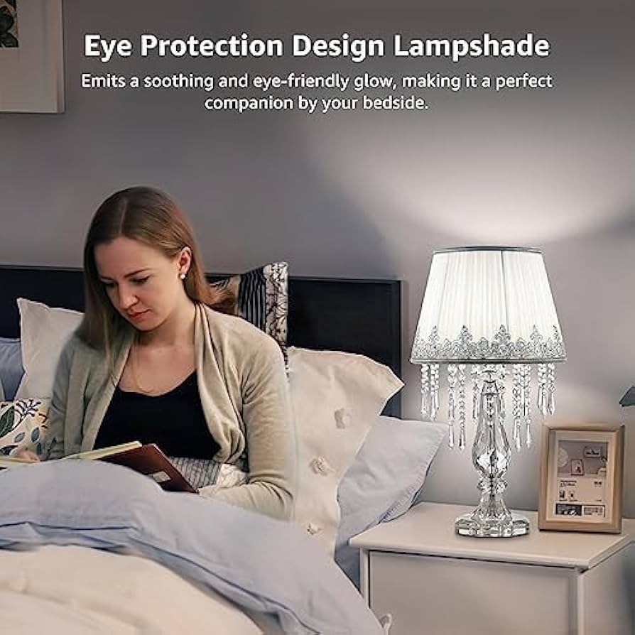 Moooni Modern Bedside Crystal Table Lamp with Ruched Fabric