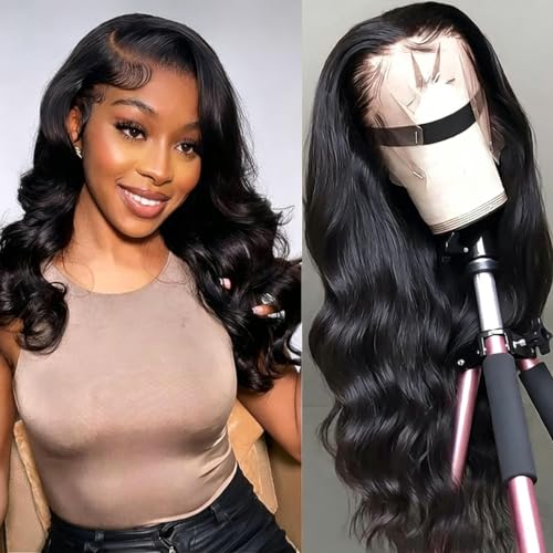 SENSAIRUITE Body Wave Lace Front Wigs Human Hair Wide Lace 180 Density Human Hair Wigs 13x4 Human Hair Lace Front Wigs Pre Plucked 20 Inches Natural Color