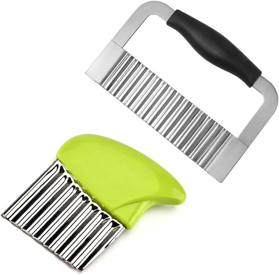 2 Pack Crinkle Cutter Potato Veggies Stainless Steel Carrot Slicer French Fry Slicer with Comfortable Handle