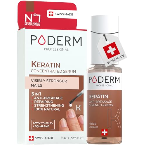 Poderm 5 in 1 Nail Booster Serum - Keratin | Preventive Anti-Breakage Care & Hardener to Strengthen the Structure of Fragile Nails - 6 ML | 100% Natural - Developed by a Podiatrist in Switzerland