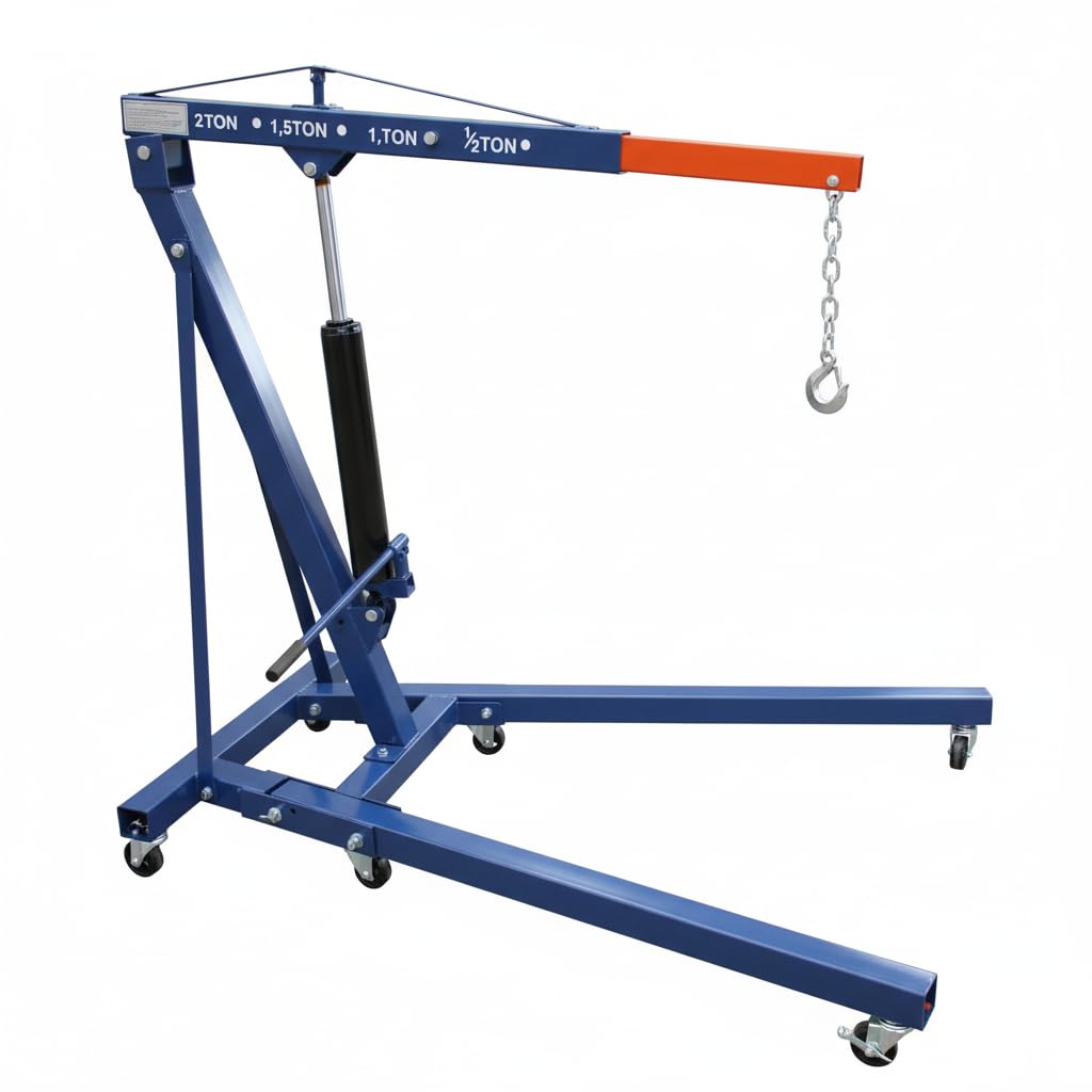 Grúa Hidráulica de Taller Plegable 2 Toneladas – Elevador para Motores y Maquinaria con Brazo Ajustable, Ruedas Giratorias y Estructura Reforzada – Ideal para Garajes y Talleres