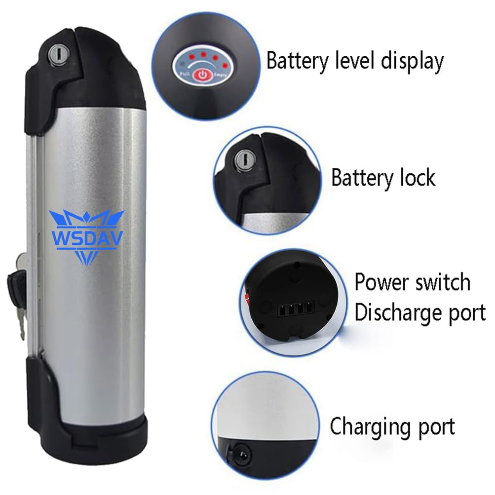 Batteria a Forma di Bottiglia d'Acqua, Pacco Batteria al Litio da 36 V e 48 V, 8 Ah, 10,4 Ah, 12 Ah, 15 Ah e 17 Ah, per Motore da 0 a 750 W con Caricabatterie
