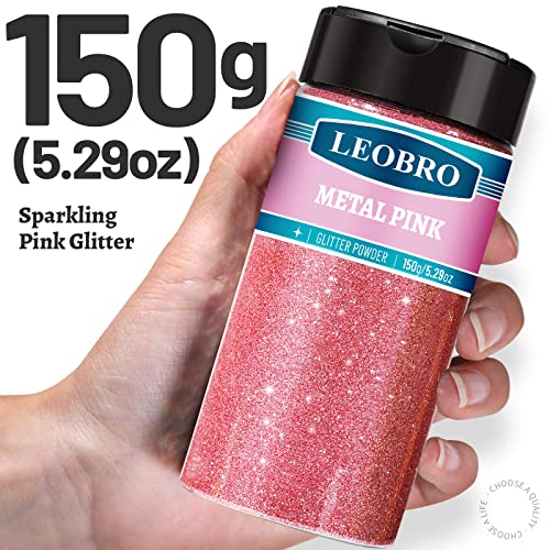 LEOBRO Pink Extra Fine Glitter, 150g/5.29oz, Metallic Powder for Resin Crafts, DIY Tumbler Painting Art, 0.2MM - Image 2