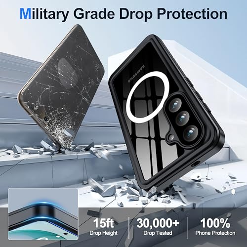 Image of ANTSHARE for Samsung Galaxy S26 Case Waterproof, Built-in Lens & Screen Protector, [Compatible with MagSafe] Shockproof Dropproof Dustproof Full Body Phone Case for S26 6.3 inch-Blue /Clear
