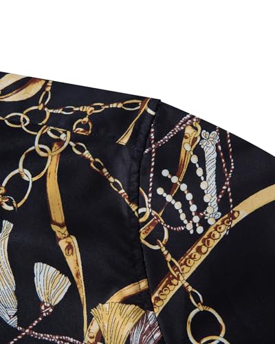 Mens Luxury Dress Shirts Baroque Gold Chain Print Casual Long Sleeve Button Down Buchona Shirt for Party4