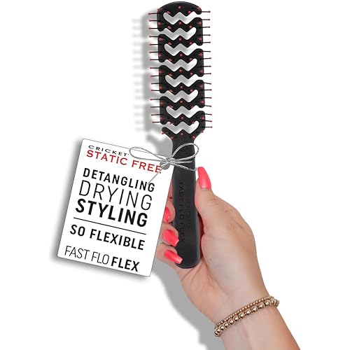 Cricket Static Free Fast Flo Flex Vent Hair Brush - Quick Drying, Detangling, and Styling - Anti-Static Bristles for Frizz-Free Blowouts, Ideal for All Hair Types