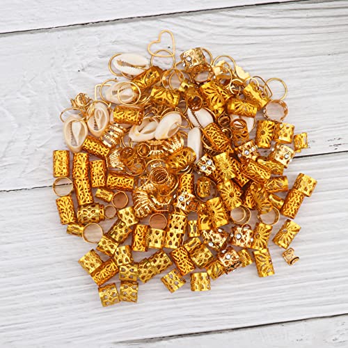 202 Pcs Hair Jewelry For Women Braids, Locs Jewelry Dreadlocks Beads Braid Rings/Hair Cuffs Shells Heart Butterfly Hair Pendants/Clips For Dreadlock Accessories (Gold) #TOP7