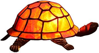 Bieye L10721 Tortoise Tiffany Style Stained Glass Accent Table Lamp for Home Decor Dark Red