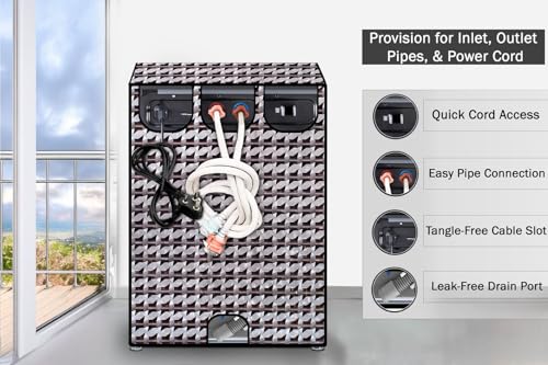 Image of Stylista PVC Washing Machine Cover Compatible for Godrej 7.5 Kg Fully-Automatic Top Loading WTEON ADR 75 5.0 PFDTG AURD, Symmetric Pattern Black Grey