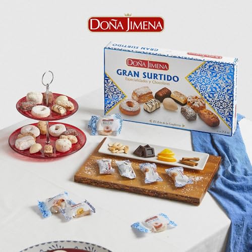 Doña Jimena | Großes Sortiment traditioneller Spezialitäten | Mini-Schokoladenpralinen | Típico-Bonbons | Mandeln | 1000 Gramm
