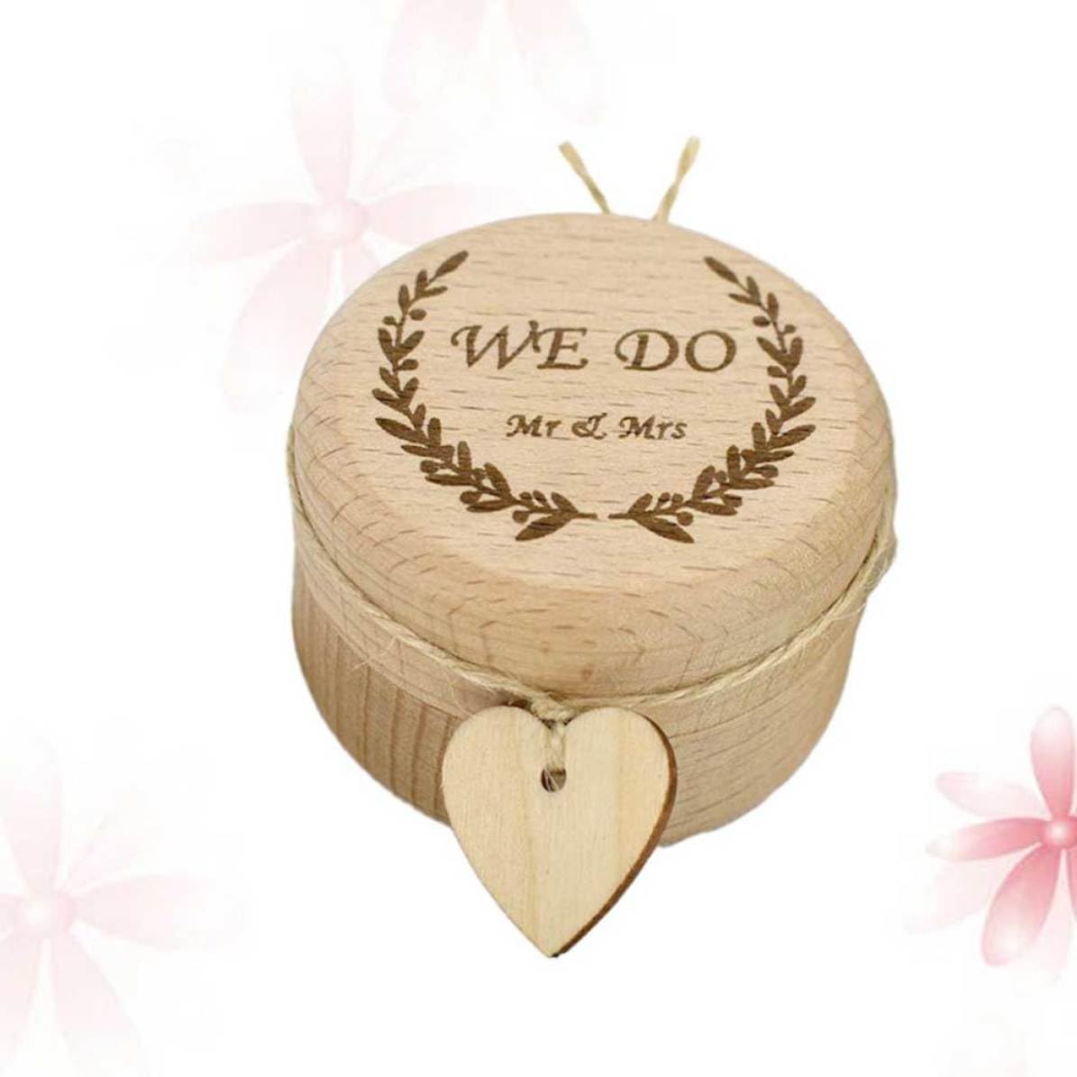 Rustic Wooden Ring Box Easy to Store Engagement and Wedding Ring Keepsake Case with Linen Cloth for Proposal and Valentine's Day