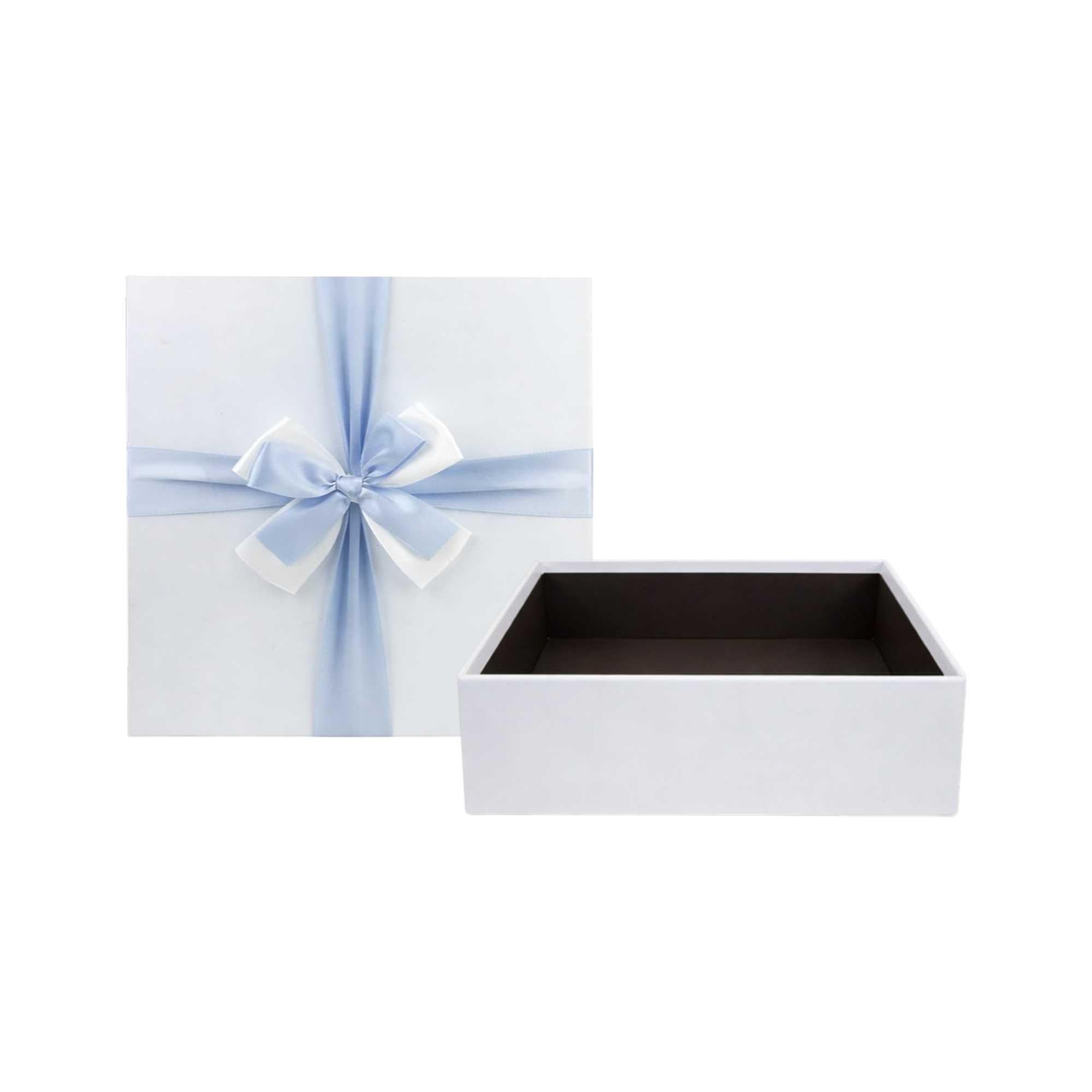 Emartbuy Baby Blue Rigid Gift Box with Ribbon – 26.5 x 26.5 x 11 cm – Luxury Cardboard Presentation Box | Premium Packaging for Hampers, Bridesmaid Gifts, Birthdays, Weddings, Corporate Gifting